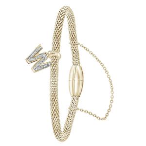 Lucardi Gerecycled stalen armband mesh goldplated letter met kristal - u