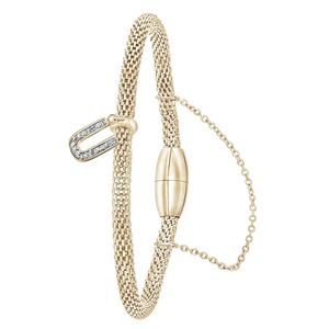 Lucardi Gerecycled stalen armband mesh goldplated letter met kristal - u