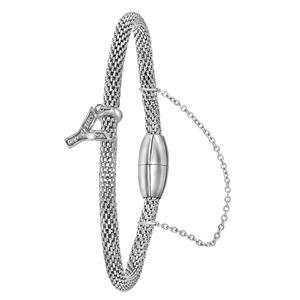 Lucardi Gerecycled stalen armband mesh letter met kristal - u