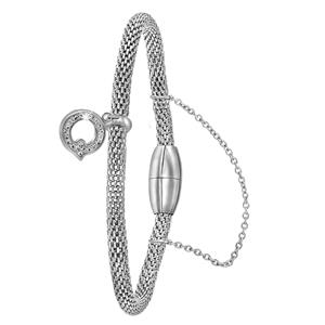 Lucardi Gerecycled stalen armband mesh letter met kristal - u