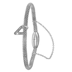 Lucardi Gerecycled stalen armband mesh letter met kristal - u