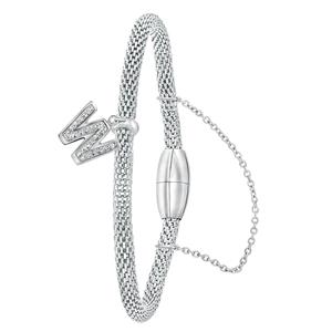 Lucardi Gerecycled stalen armband mesh letter met kristal - u