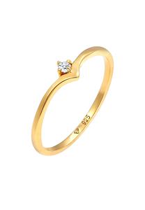 Elli DIAMONDS Dames Solitaire V-vorm Elegant met Diamant (0,03 ct.) in 925 Sterling Zilver Verguld