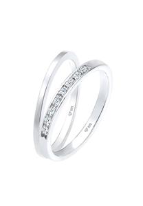 Elli DIAMONDS Dames Ring Set Klassiek Elegant met diamanten (0.08 ct.) in 925 Sterling Zilver