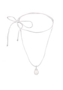Elli Dames druppel hanger strik met schelpkern parel en satijn wit in 925 sterling zilver