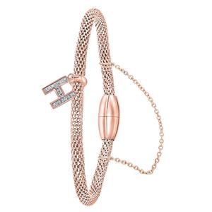 Lucardi Gerecycled stalen armband mesh roseplated letter met kristal - f