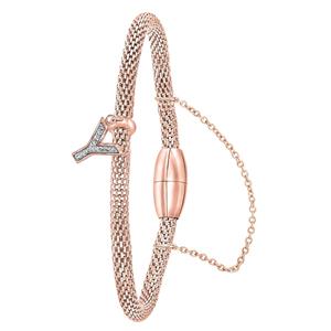 Lucardi Gerecycled stalen armband mesh roseplated letter met kristal - f