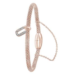 Lucardi Gerecycled stalen armband mesh roseplated letter met kristal - f