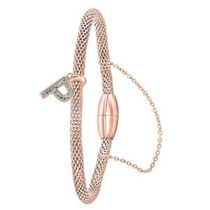 Lucardi Gerecycled stalen armband mesh roseplated letter met kristal - f