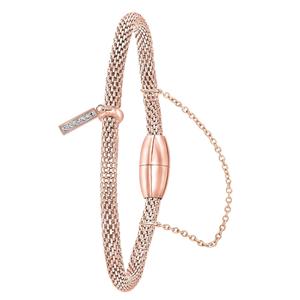 Lucardi Gerecycled stalen armband mesh roseplated letter met kristal - f