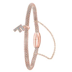 Lucardi Gerecycled stalen armband mesh roseplated letter met kristal - f