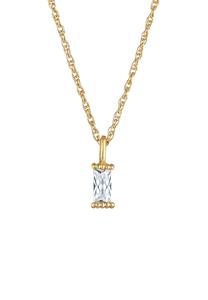 Elli Dames Solitaire Hanger Rechthoekige Schakelketting Twisted met Zirkonia in 925 Sterling Zilver