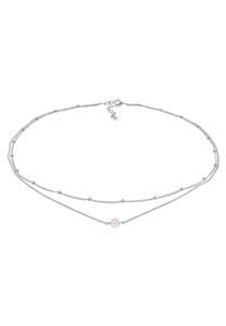 Elli Dames Choker Layer Look Ball Chain Necklace met Rozenkwarts in 925 Sterling Zilverkleurig Verguld