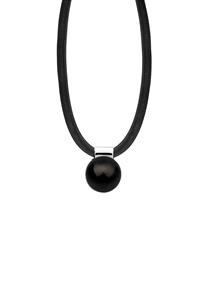Nenalina Dames Rubberen Ketting in Zwart en Hanger met synthetische parel van 925 Sterling Zilver