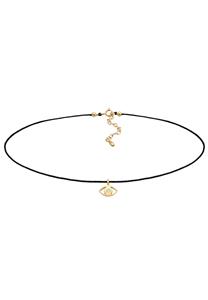 Elli Dames choker Boze Oog hanger met kristal en textiel in 925 sterling zilver verguld