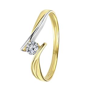 Lucardi Ring 14 Karaat Goud - goudkleurig-zilverkleurig