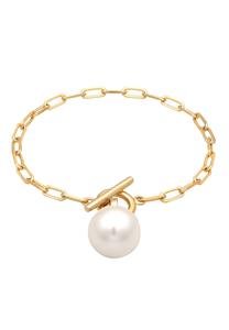 Elli Dames Schakel basis sluiting met synth. parel in 925 sterling zilver verguld Goud
