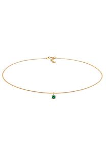 Elli Dames Choker Basis met Synthetische Smaragd in 925 Sterling Zilver Verguld
