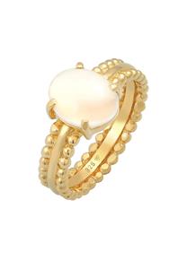 Elli PREMIUM Dames Chunky Glamour Trend Blogger Ovaal met Maansteen in 925 Sterling Zilver Verguld Goud