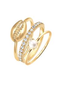 Elli Dames Stacking Shell Set met zoetwater gekweekte parels en kristallen in 925 sterling zilver verguld