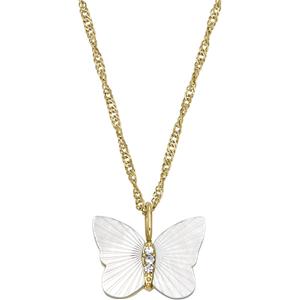 Fossil Kette mit Anhänger Schmetterling, JEWELRY, JF04424710, mit Zirkonia (synth) - mit Perlmutt