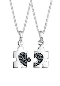 Elli Dames Puzzelstukjes Hanger Partner Ketting met Zwarte Kristallen in 925 Sterling Zilver