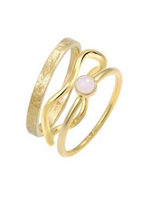 Elli PREMIUM Elli PREMIUM Ring Dames Stack Solitaire Set met Kwarts Roze in 925 sterling zilver
