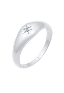 Elli Dames zegelring ster met kristallen in 925 sterling zilver verguld