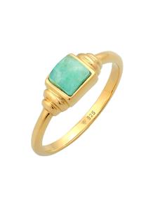 Elli PREMIUM Elli PREMIUM Ring Dames Solitaire Vintage Eenvoudig Kwadraat met Amazoniet in 925 sterling zilver verguld