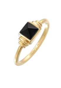 Elli PREMIUM Elli PREMIUM Ring Dames Kwadraat Vintage met Onyx in 925 sterling zilver verguld Goud