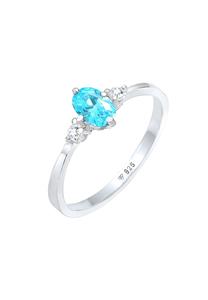 Elli Dames Solitaire Blauwe Ovale Verloving met Zirkonia Kristallen in 925 Sterling Zilver Zilver