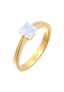 Elli PREMIUM Elli PREMIUM Ring Damesband Solitaire Vierhoek met maansteen in 925 sterling zilver Verguld