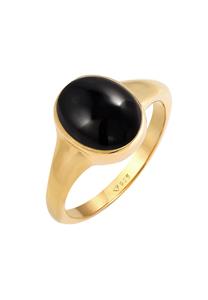 Elli Dames Zegel Ovaal met Onyx Edelsteen in 925 Sterling Zilver Verguld