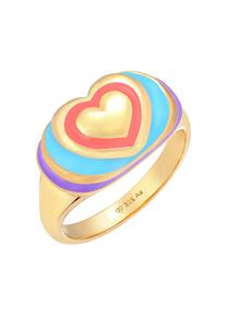Elli Dames Zegel Hart Trend met Email Bont in 925 Sterling Zilver Verguld