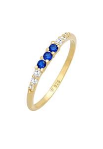 Elli Elegante damesring met zirkonia kristallen en synthetische saffier in 925 sterlingzilver, verguld Goud