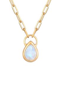 Elli PREMIUM Dames Drop hanger ketting Optic met maansteen edelsteen in 925 Sterling Zilver Gold Plated