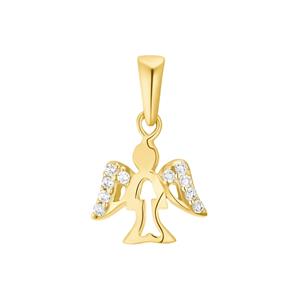 Amor Motief tag voor dames, 375 gouden cubic zirconia (synth.) | engel