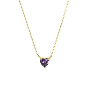 Lucardi Zilveren goldplated ketting Love month stones hart - februari