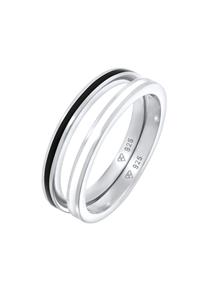Elli Dames Band Set Basis met Emaille zwart in 925 Sterling Zilver