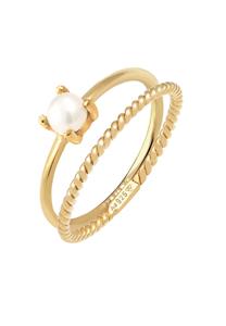 Elli PREMIUM Elli PREMIUM Ring Dames Gedraaid Set van 2 met zoetwater gekweekte parel in 925 sterling zilver