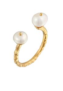 Elli PREMIUM Elli PREMIUM Ring Dames Open Gehamerd Trend met Zoetwater Gekweekte Parels in 925 sterling zilver verguld