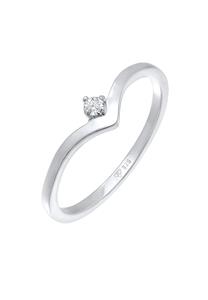 Elli DIAMONDS Dames V-vorm Stapel met Diamant (0,035 ct.) in 925 Sterling Zilver Zilver