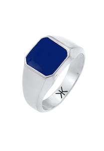 KUZZOI Heren zegelring blauw basis massief met email in 925 sterlingzilver verguld