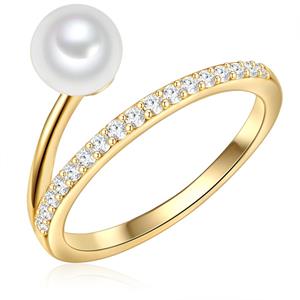 Valero Pearls Ring Sterling zilver Zirkonia Gekweekte zoetwaterparels in Geelgoud