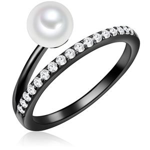 Valero Pearls Ring Sterling zilver Zirkonia Gekweekte zoetwaterparels in Zwart