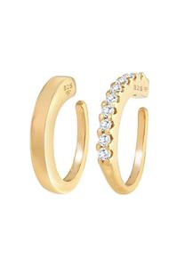 Elli Dames Enkelvoudige Oorknuffel Duo Trend Blogger met Zirkonia Kristallen in 925 Sterling Zilver Verguld