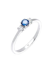 Elli Dames Verloving Klassiek met Synthetische Saffier en Zirkonia Kristallen in 925 Sterling Zilver
