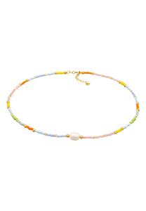 Elli Dames Choker Kralen met zoetwater gekweekte parel in 925 Sterling Zilver Verguld