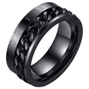 Mendes heren ring Cuban Link Roman Numeral Black-21.5mm
