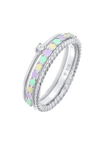 Elli Dames Stapel Set Modern Eenzaam Gedraaid Trend Bont met Email en Kristal in 925 Sterling Zilver Verguld Zilver